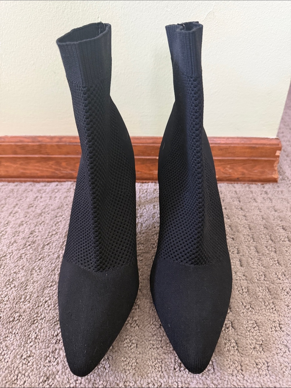 MIA Black Knit Pointed-Toe Sock Ankle Booties - Picture 2 of 5